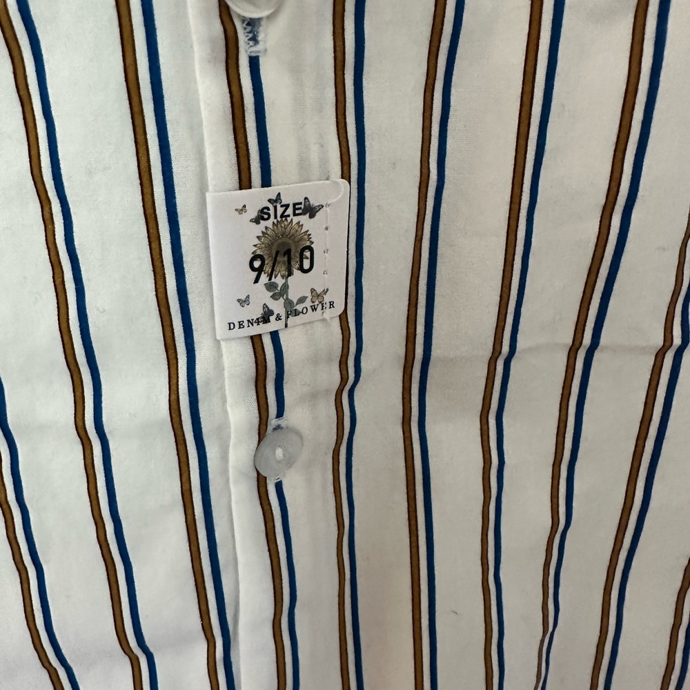 Striped Kids Shirt Gold Brown and Blue with roll up sleeves size 9-10 - Picture 4 of 10